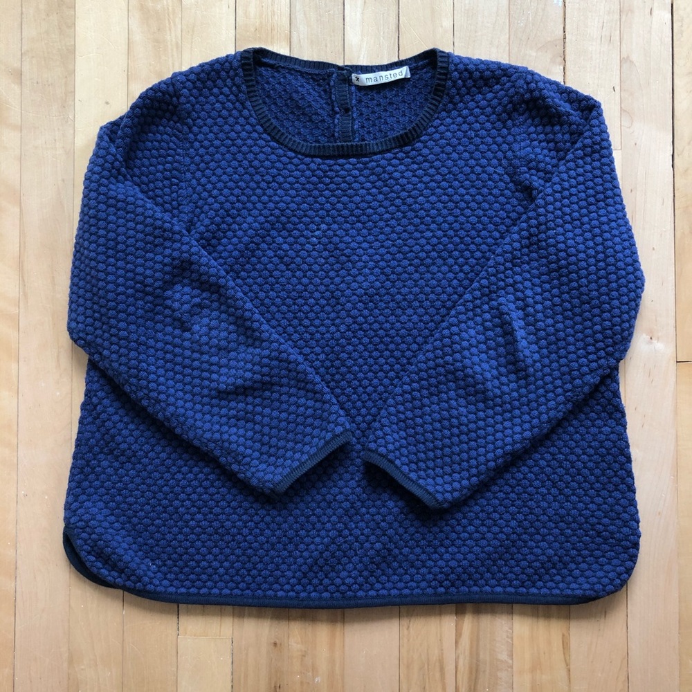 SOLD - Mansted Textured Blue Button-Back Sweater